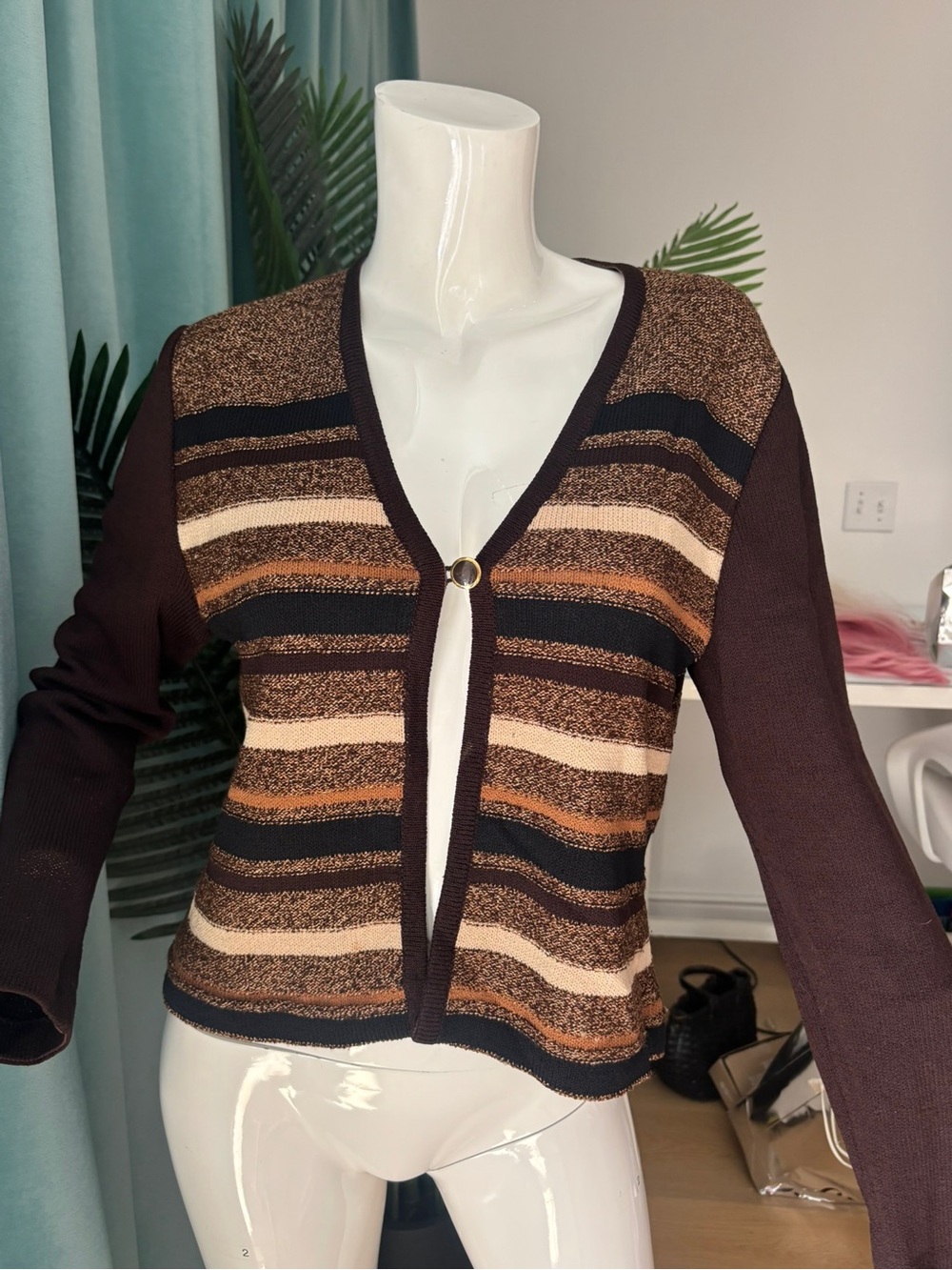 St. John Knit Brown Stripe Cardigan